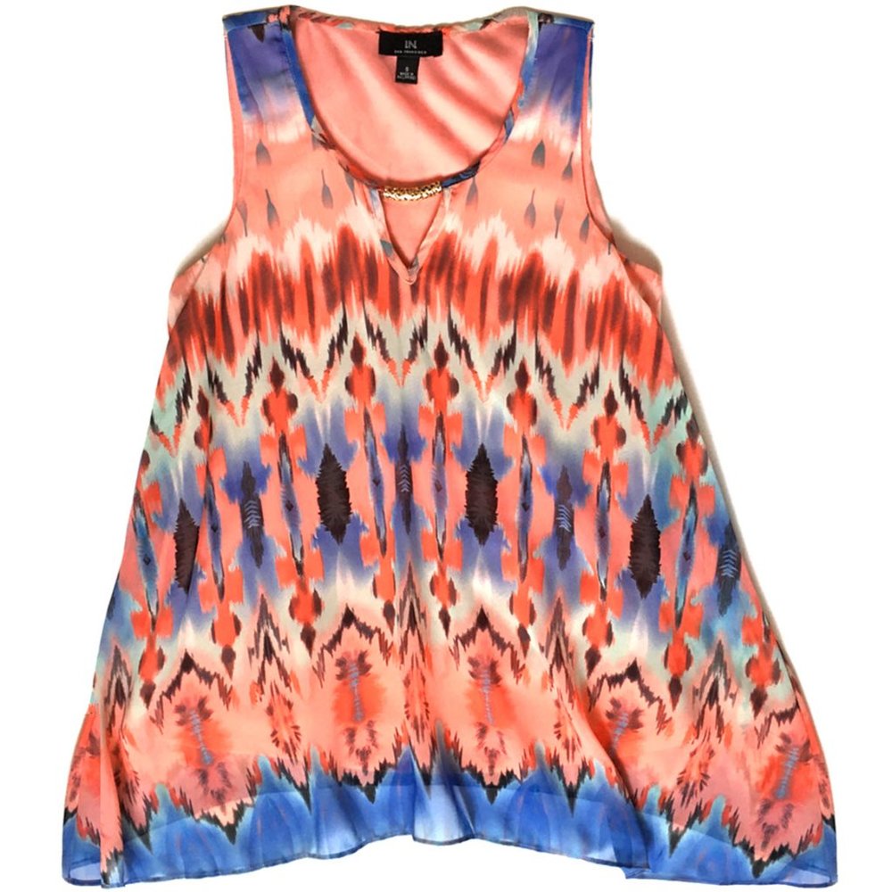 I.N. San Francisco Watercolor Print Blouse